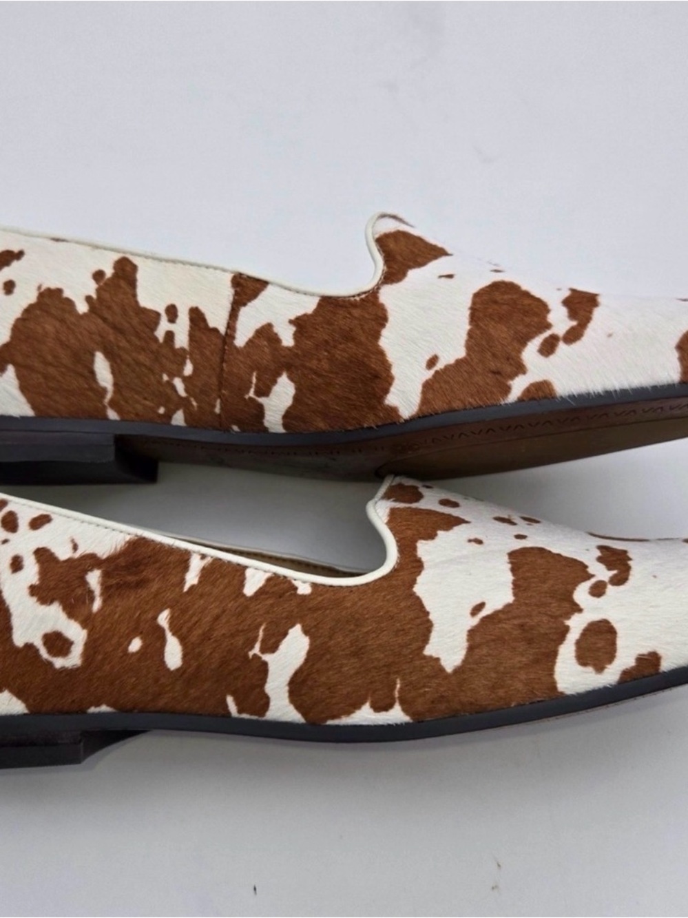 Vionic Calfhair Cowhide Slip-On Loafers in Brown and White 7.5